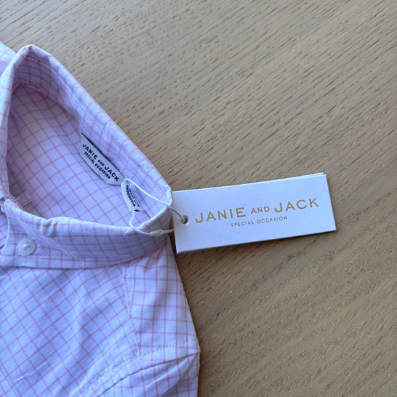 Janie and Jack boys' pink and white windowpane dress shirt - Picture 3 of 5